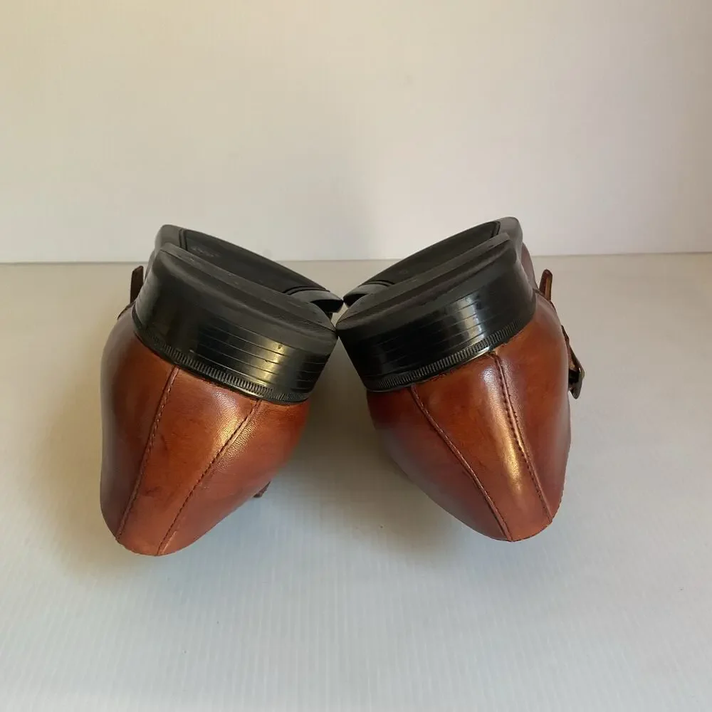 ALDO Men’s Brown Double Monk Strap Dress Shoes Sz 9.5 Leather Cap Toe Formal